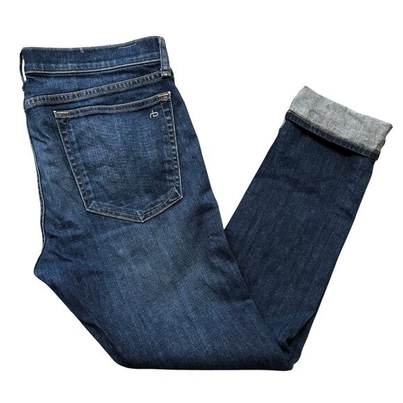 Rag & Bone Dre Snoqualmie Wash Mid Rise Jeans 30 Dark Blue Denim Roll Cuff NWOT - Picture 5 of 10
